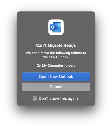 Screenshot of Outlook 365's Warning Popup