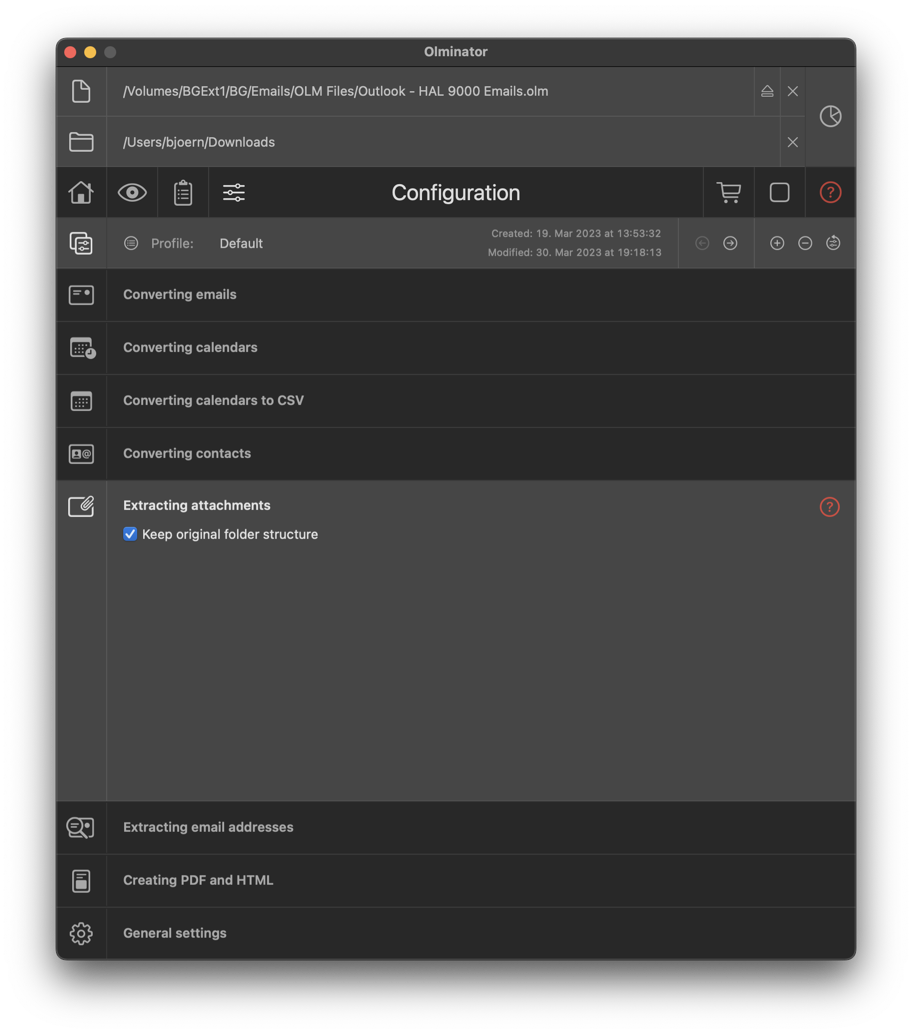 Screenshot of Olminator's Settings section