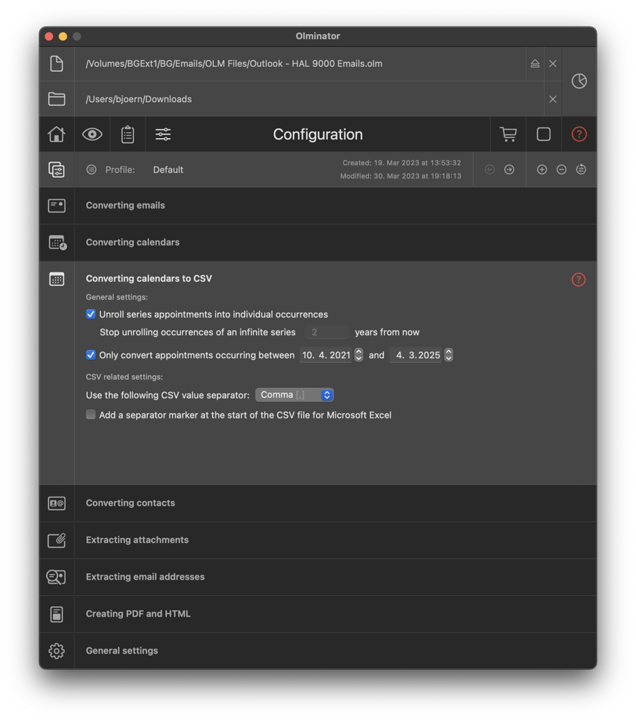 Screenshot of Olminator's Settings section