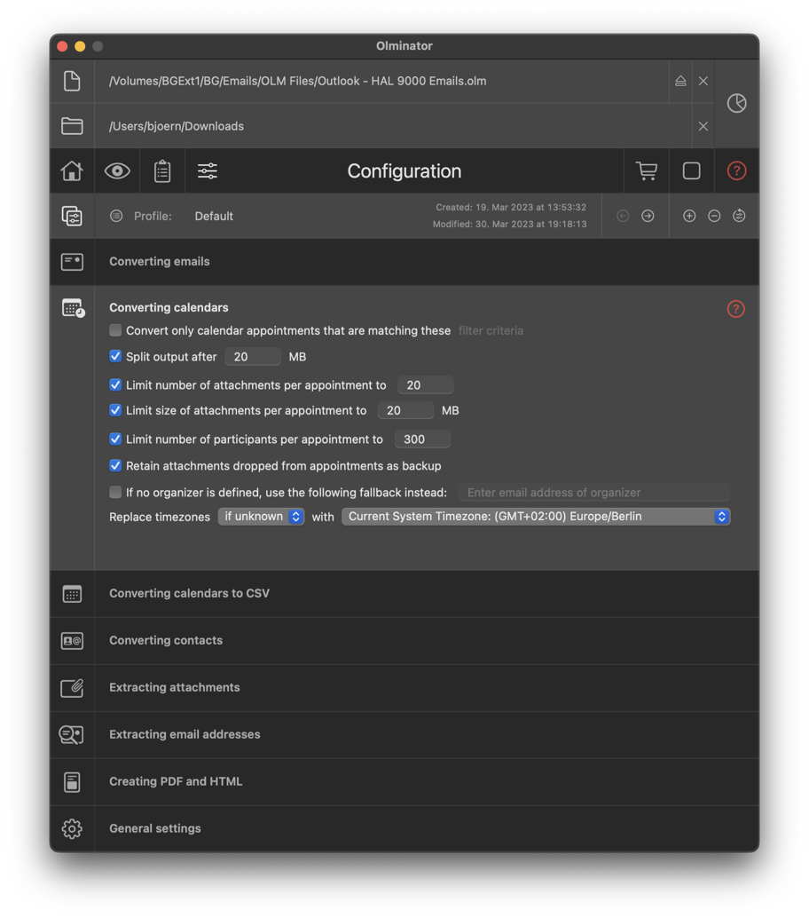 Screenshot of Olminator's Settings section
