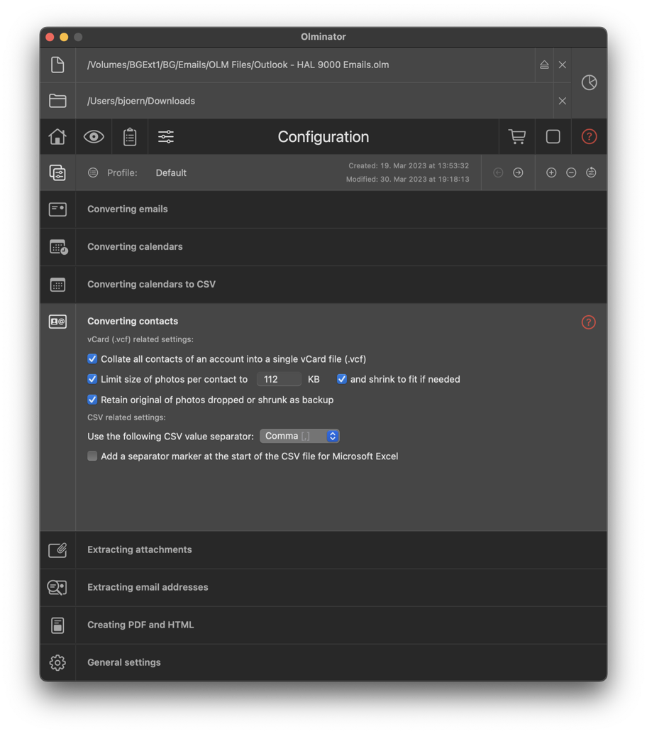 Screenshot of Olminator's Settings section