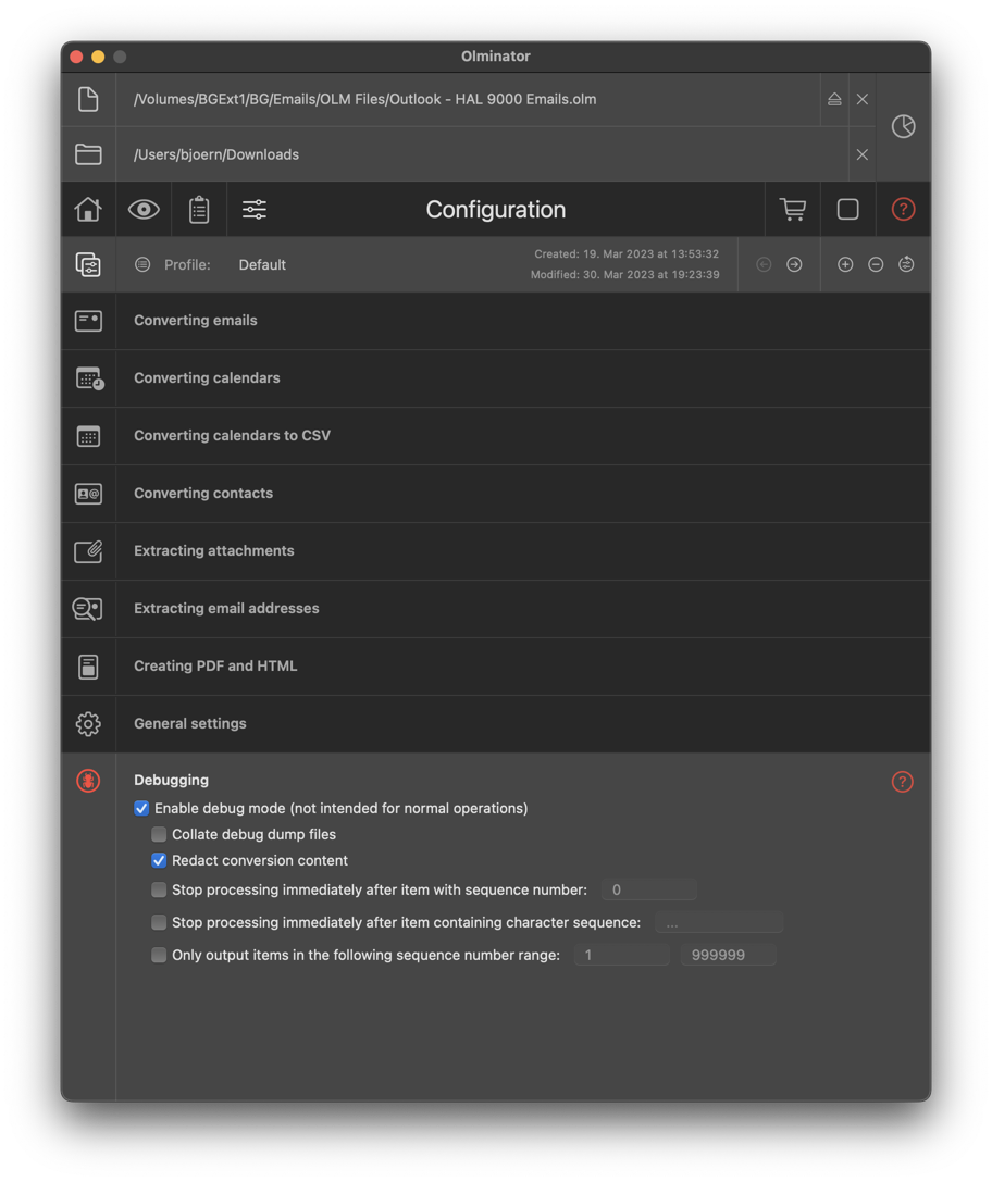 Screenshot of Olminator's Settings section