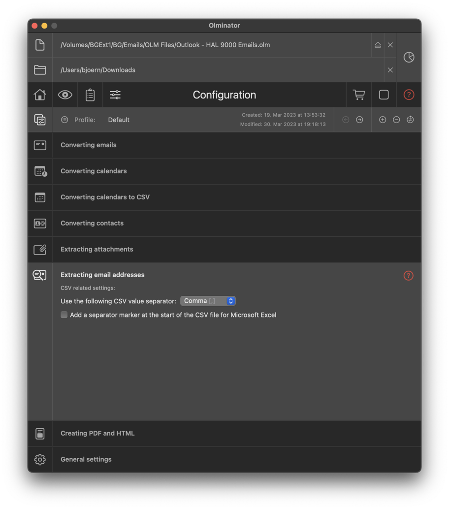 Screenshot of Olminator's Settings section