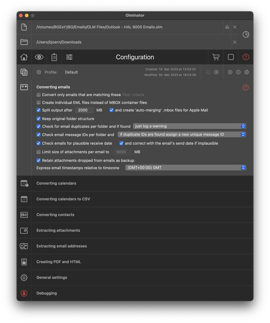 Screenshot of Olminator's Settings section