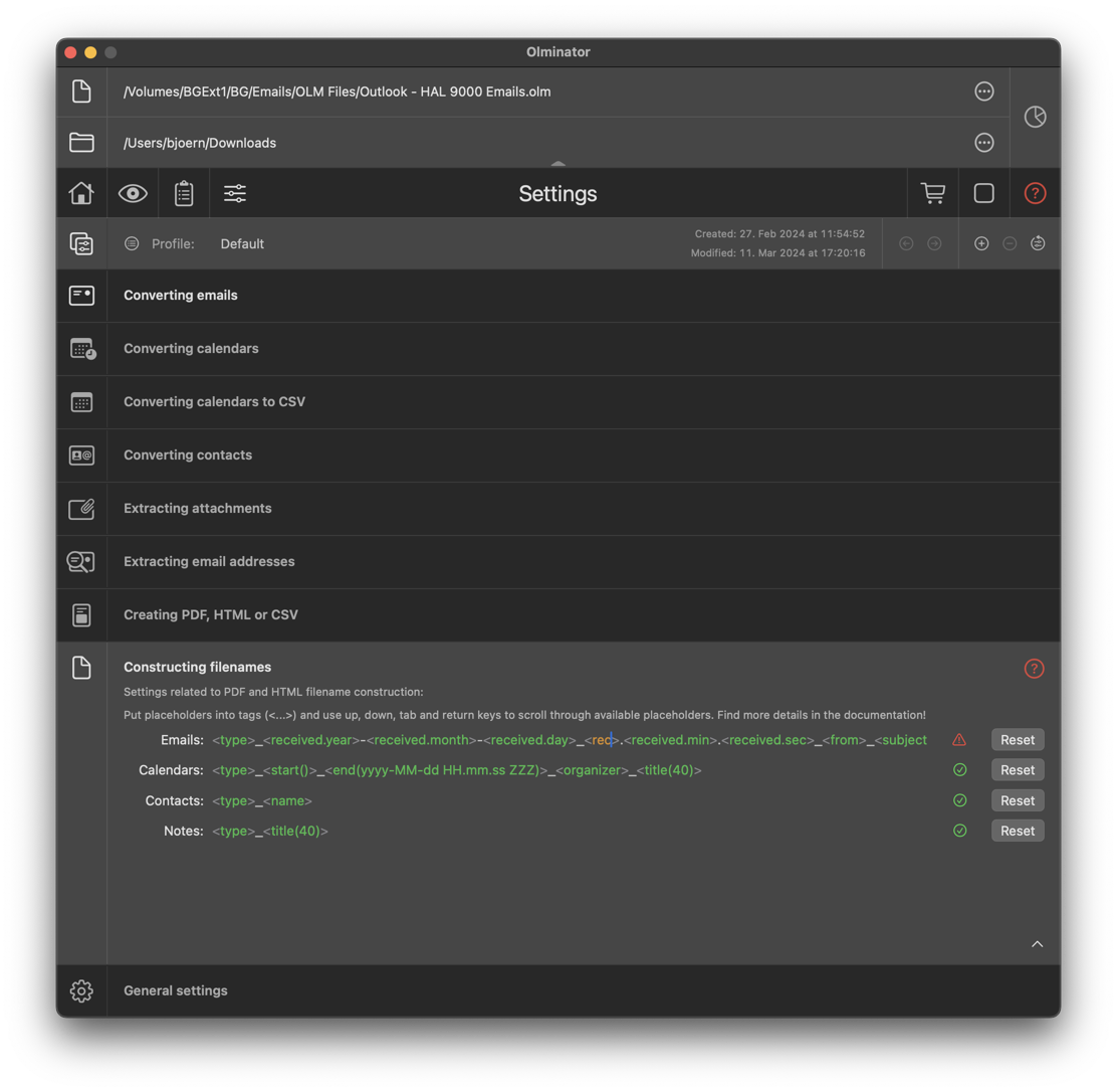 Screenshot of Olminator's Settings section