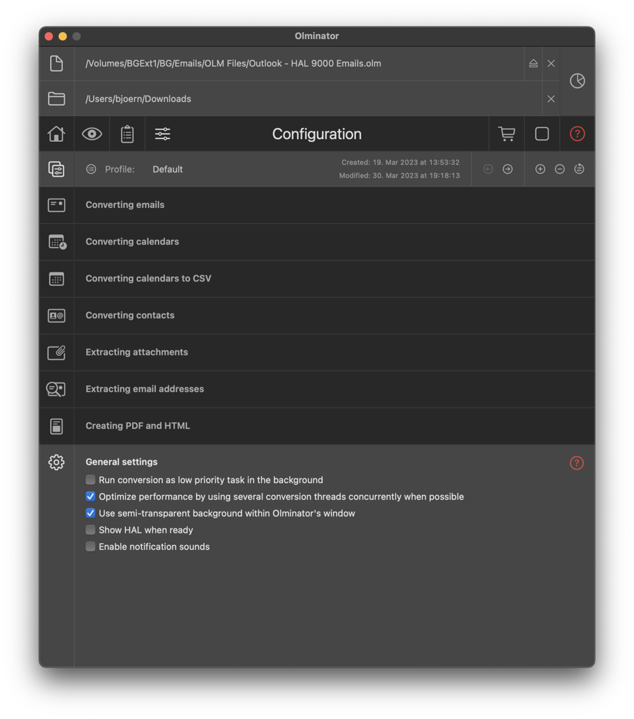 Screenshot of Olminator's Settings section