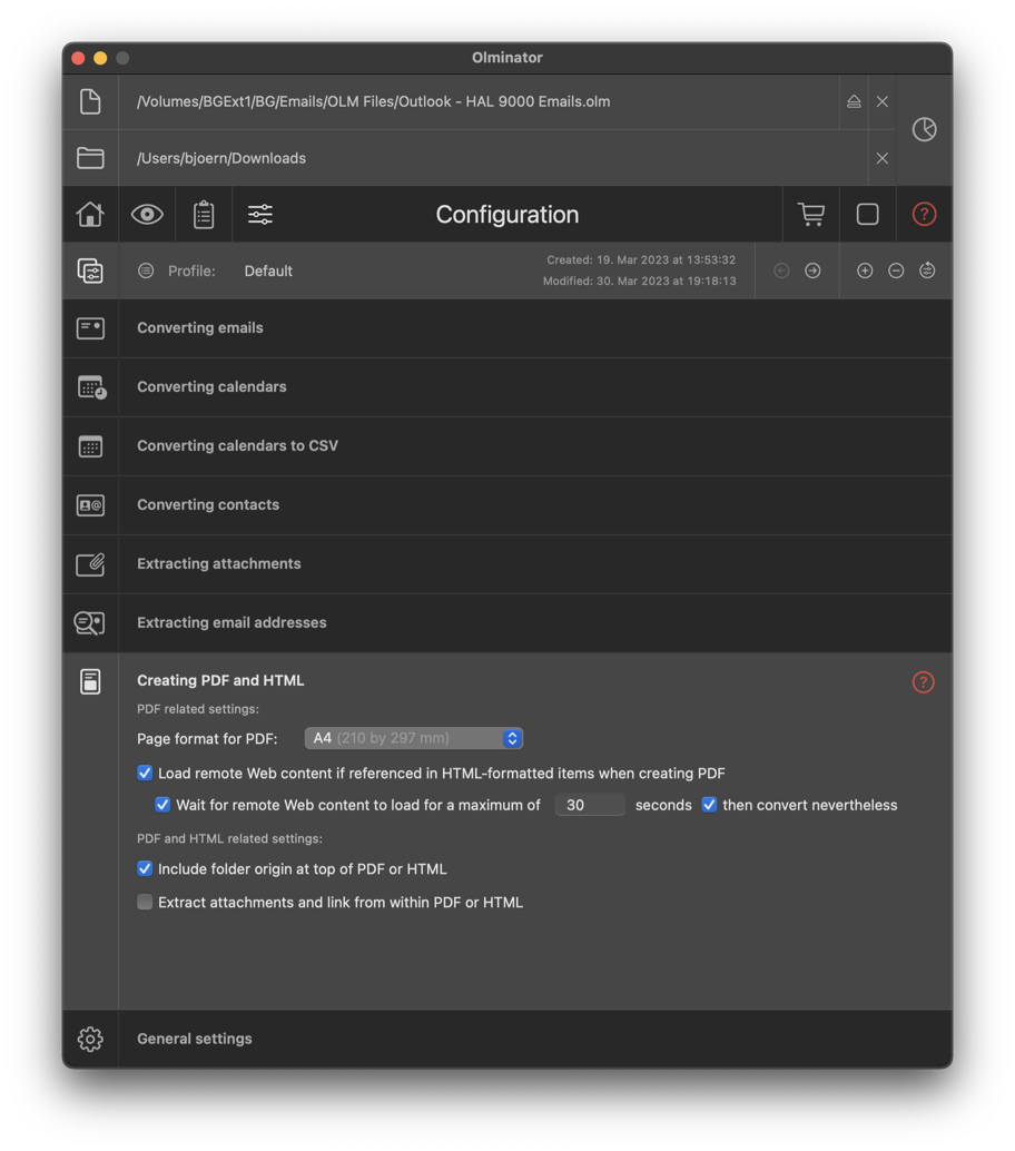Screenshot of Olminator's Settings section