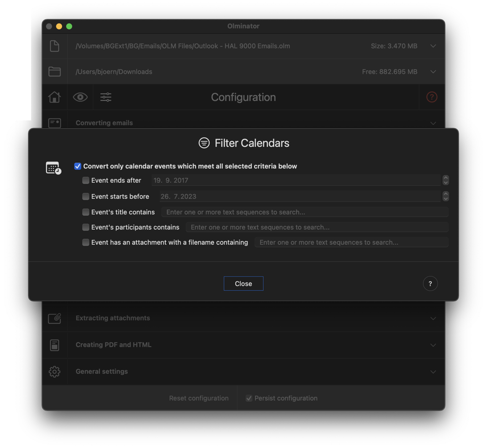 Screenshot of Olminator's Filter Calendars Sheet