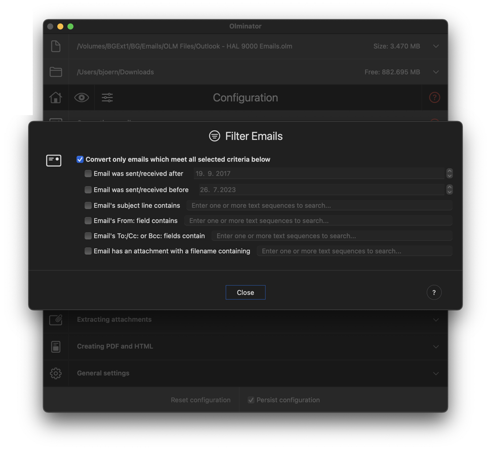 Screenshot of Olminator's Filter Emails Sheet