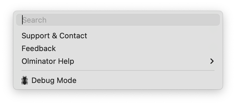 Screenshot of Olminator's Help Menu